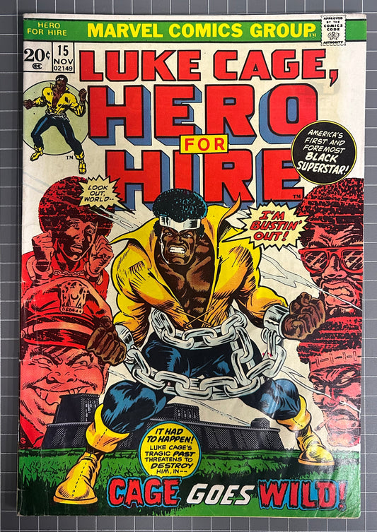 HERO FOR HIRE #15 [MARVEL COMICS] *LUKE CAGE* DIRECT 1973 VG/FN