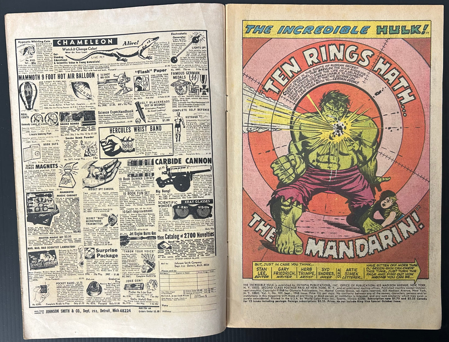 THE INCREDIBLE HULK #107 [MARVEL COMICS] DIRECT 1968 VG+