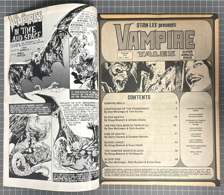 🔑 VAMPIRE TALES ANNUAL #1 [MARVEL] *MORBIUS COVER* HORROR MAGAZINE 1975 FN