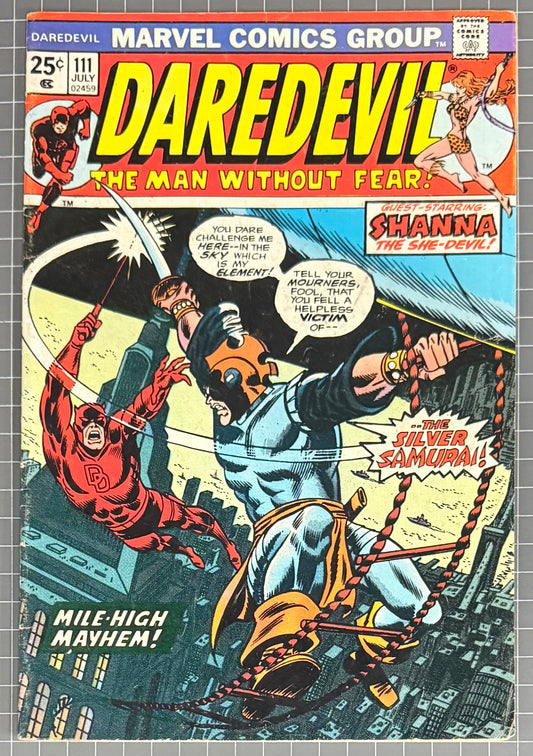 🔑 DAREDEVIL #111 [MARVEL COMICS] DIRECT *1ST APP. SILVER SAMURAI* 1974 FN