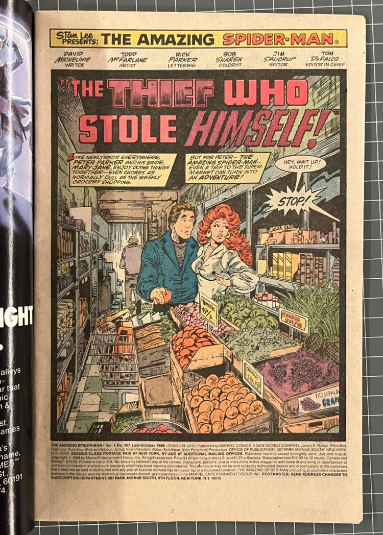 🔑 AMAZING SPIDER-MAN #307 [MARVEL COMICS] *ORIGIN OF CHAMELEON* 1988 VG/FN