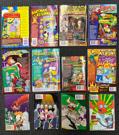 12 Futurama Comics Lot + Futurama/Simpsons Infinitely Secret Crossover #1 w/ Poster, #2