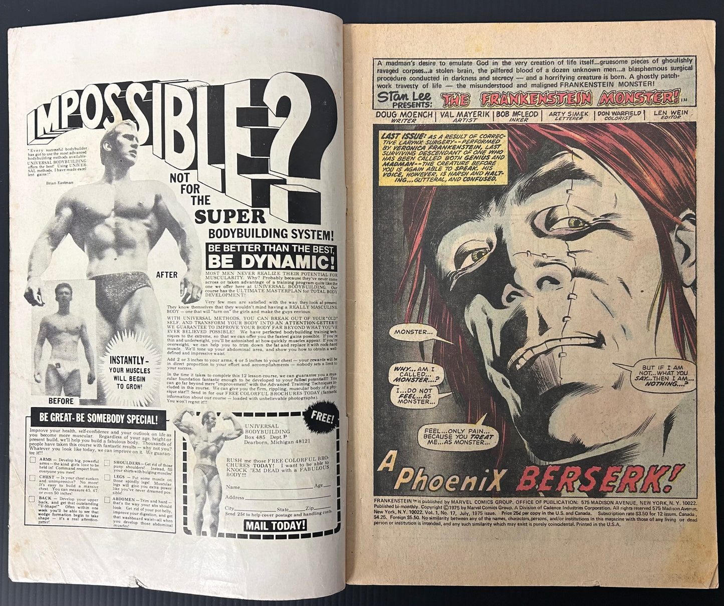 FRANKENSTEIN #17 [MARVEL COMICS] DIRECT 1975 GD/VG