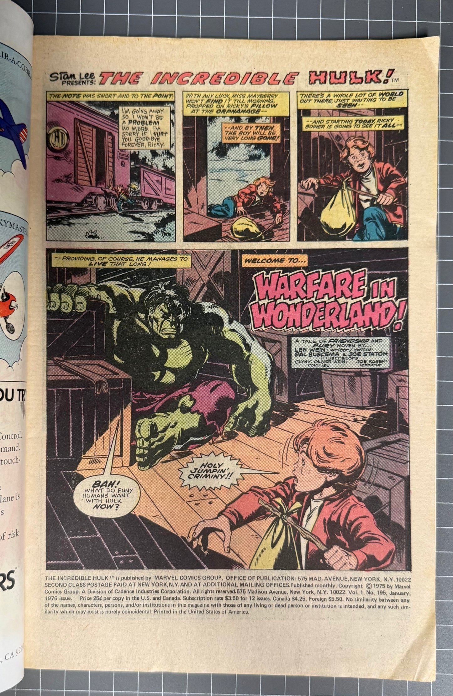 THE INCREDIBLE HULK #195 [MARVEL COMICS] DIRECT 1976 FN/VF