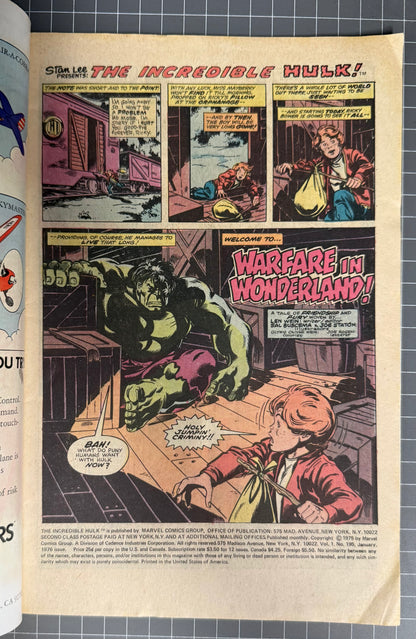 THE INCREDIBLE HULK #195 [MARVEL COMICS] DIRECT 1976 FN/VF