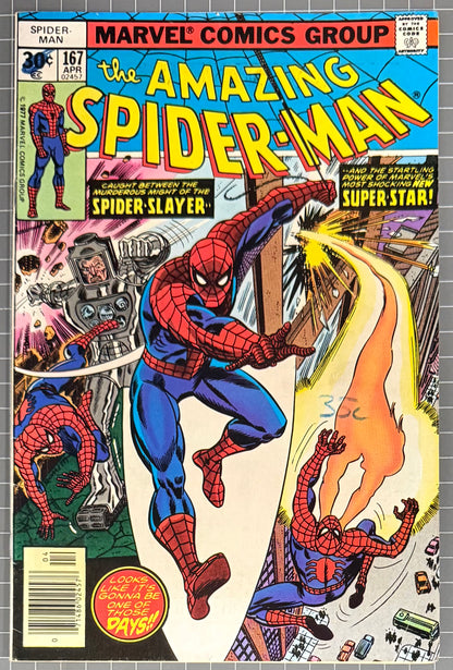🔑 AMAZING SPIDER-MAN #167 [MARVEL COMICS] *WILL O' THE WISP DEBUT* 1977 FN+
