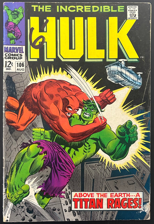 THE INCREDIBLE HULK #106 [MARVEL COMICS] DIRECT 1968 VG