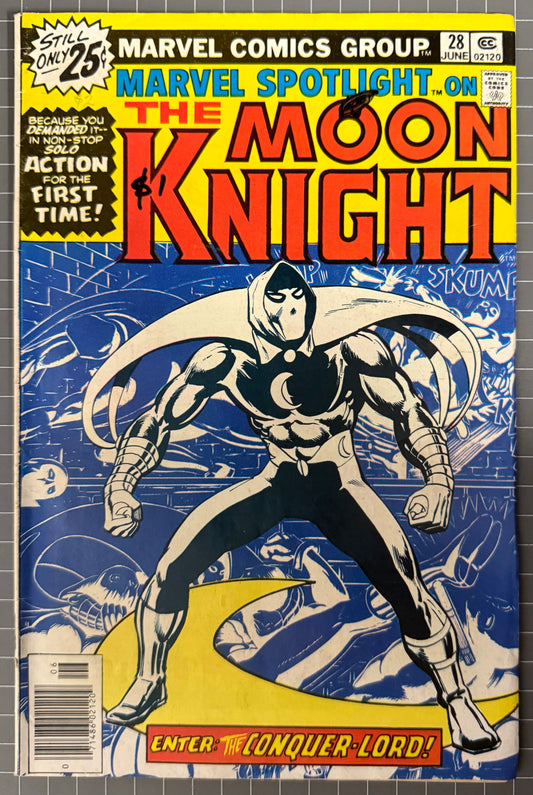 🔑 MARVEL SPOTLIGHT #28 [MARVEL] NEWSSTAND COMIC *1ST SOLO MOON KNIGHT* 1976 FN