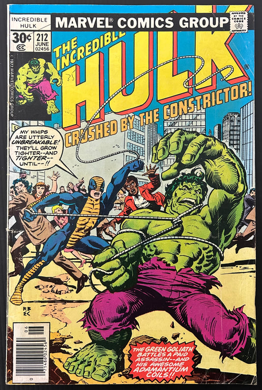 🔑 THE INCREDIBLE HULK #212 [MARVEL COMICS] *1ST APP. CONSTRICTOR* 1977 FN-