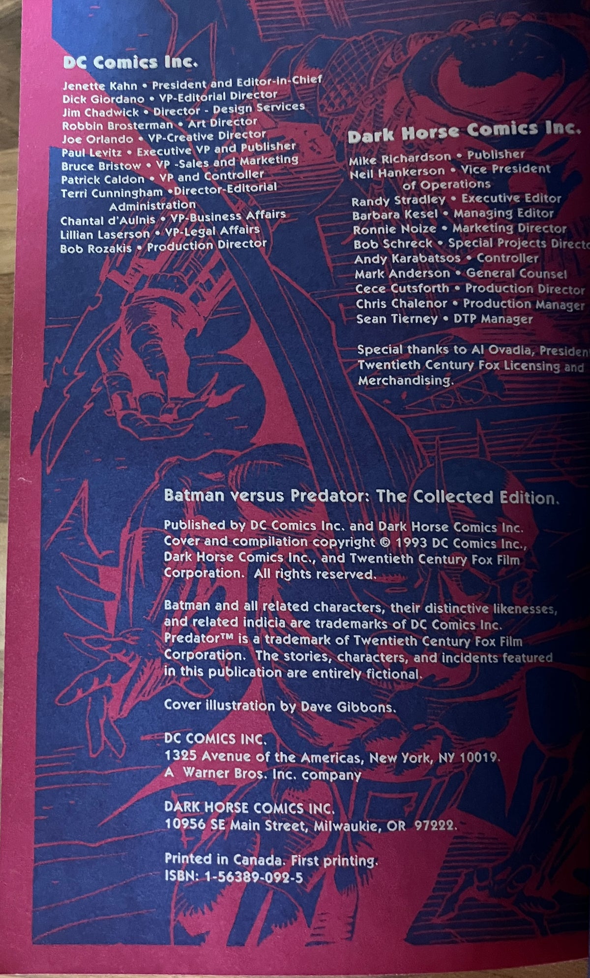 BATMAN VERSUS PREDATOR THE COLLECTED EDITION [DC COMICS / DARK HORSE] TPB 1993 1ST PRINTING