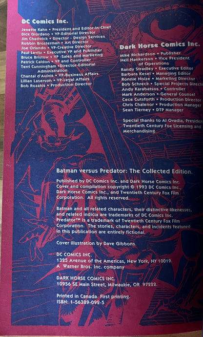 BATMAN VERSUS PREDATOR THE COLLECTED EDITION [DC COMICS / DARK HORSE] TPB 1993 1ST PRINTING
