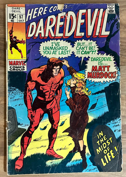 🔑 DAREDEVIL #57 [MARVEL COMICS] DIRECT *IDENTITY REVEAL* 1969 GD