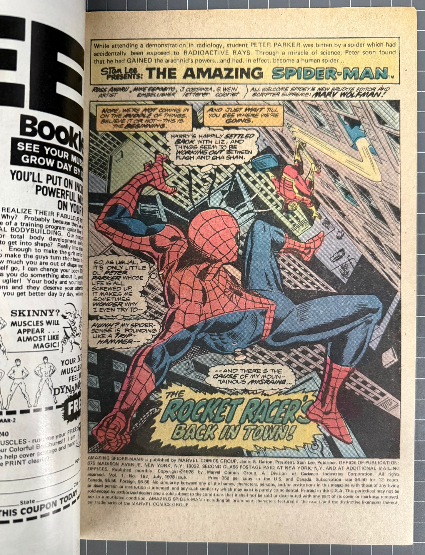 🔑 THE AMAZING SPIDER-MAN #182 [MARVEL COMICS] *PETTER PARKER PROPOSES* 1978 GN