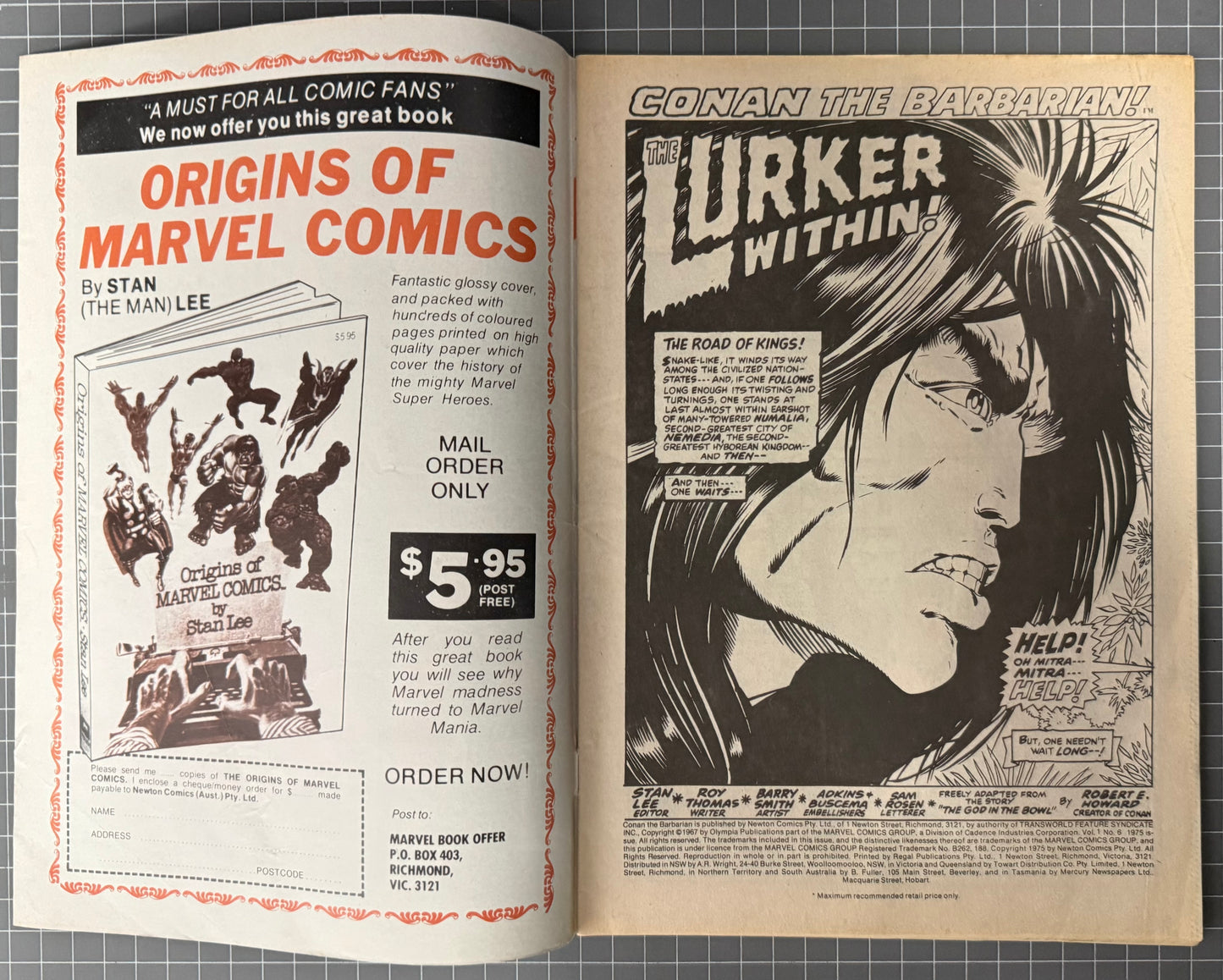 🔑 CONAN THE BARBARIAN #6 + POSTER [NEWTON COMICS] AUSTRALIAN COMIC 1975