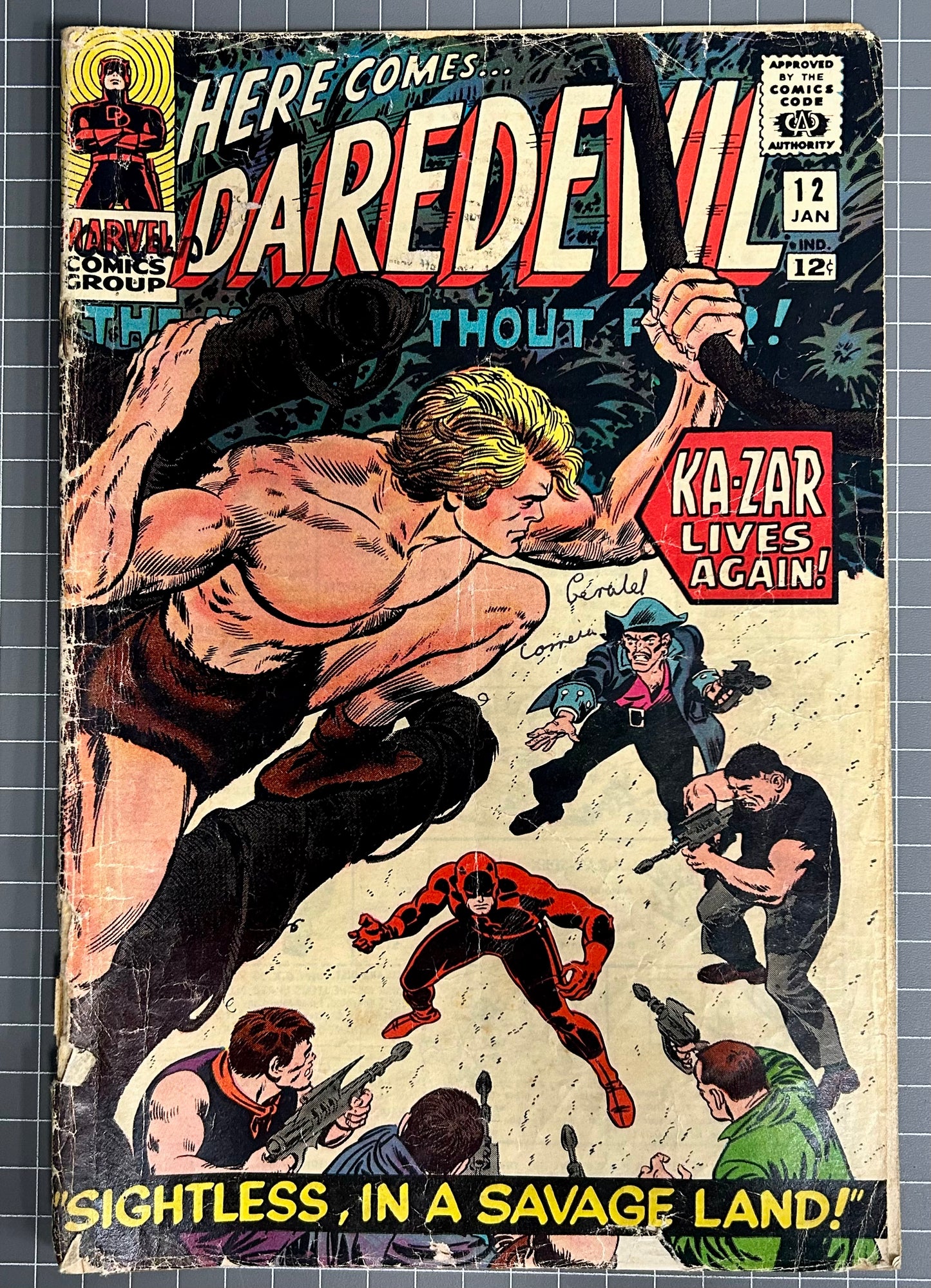 🔑 DAREVDEVIL #12 [MARVEL COMICS] DIRECT *DAREDEVIL MEETS KA-ZAR* 1966 GD+