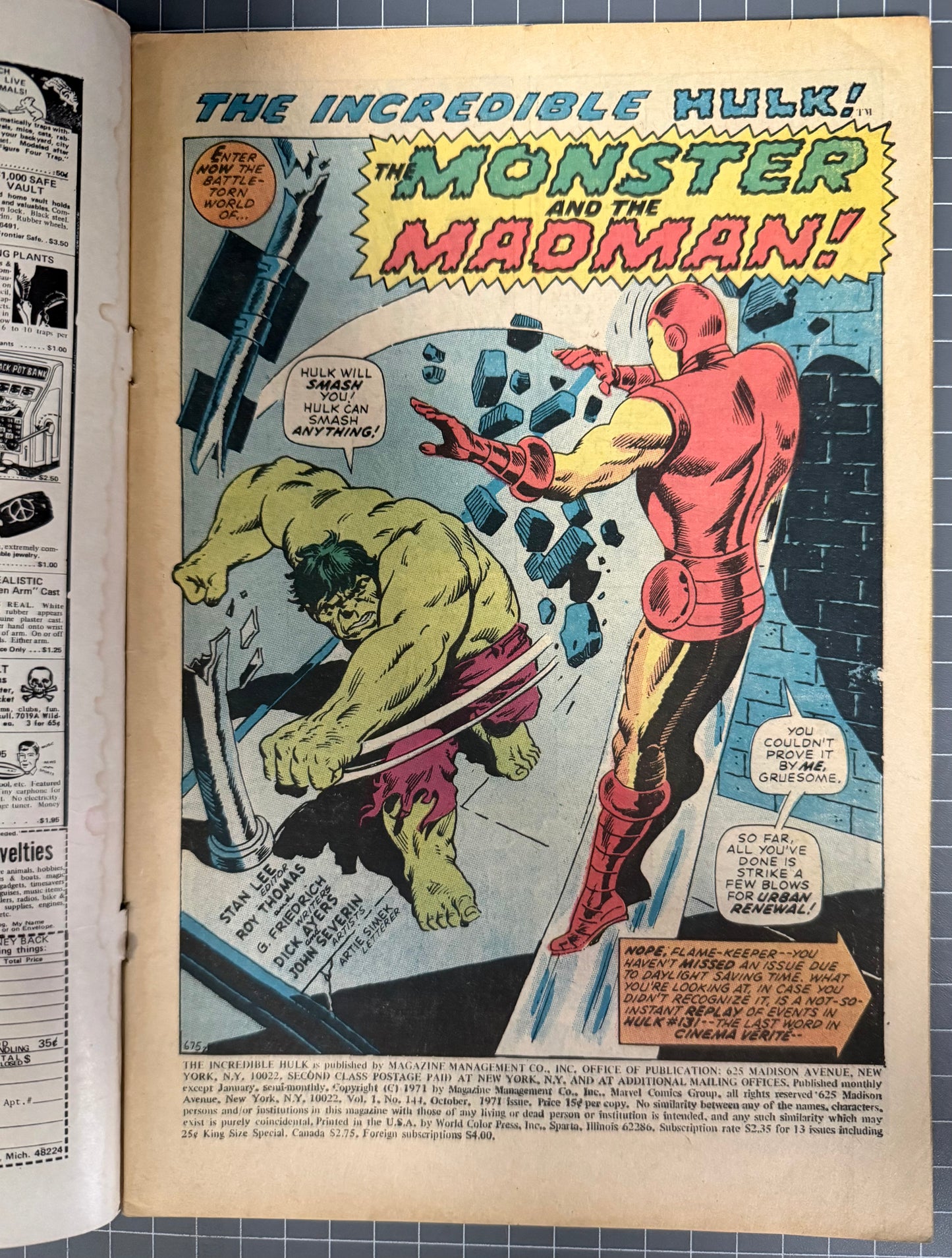 THE INCREDIBLE HULK #144 [MARVEL COMICS] DIRECT 1971 VG-