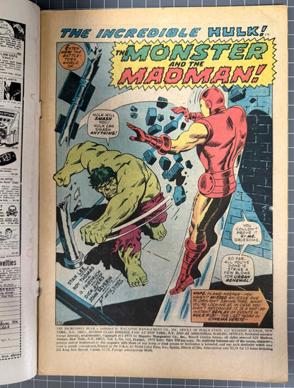 THE INCREDIBLE HULK #144 [MARVEL COMICS] DIRECT 1971 VG-