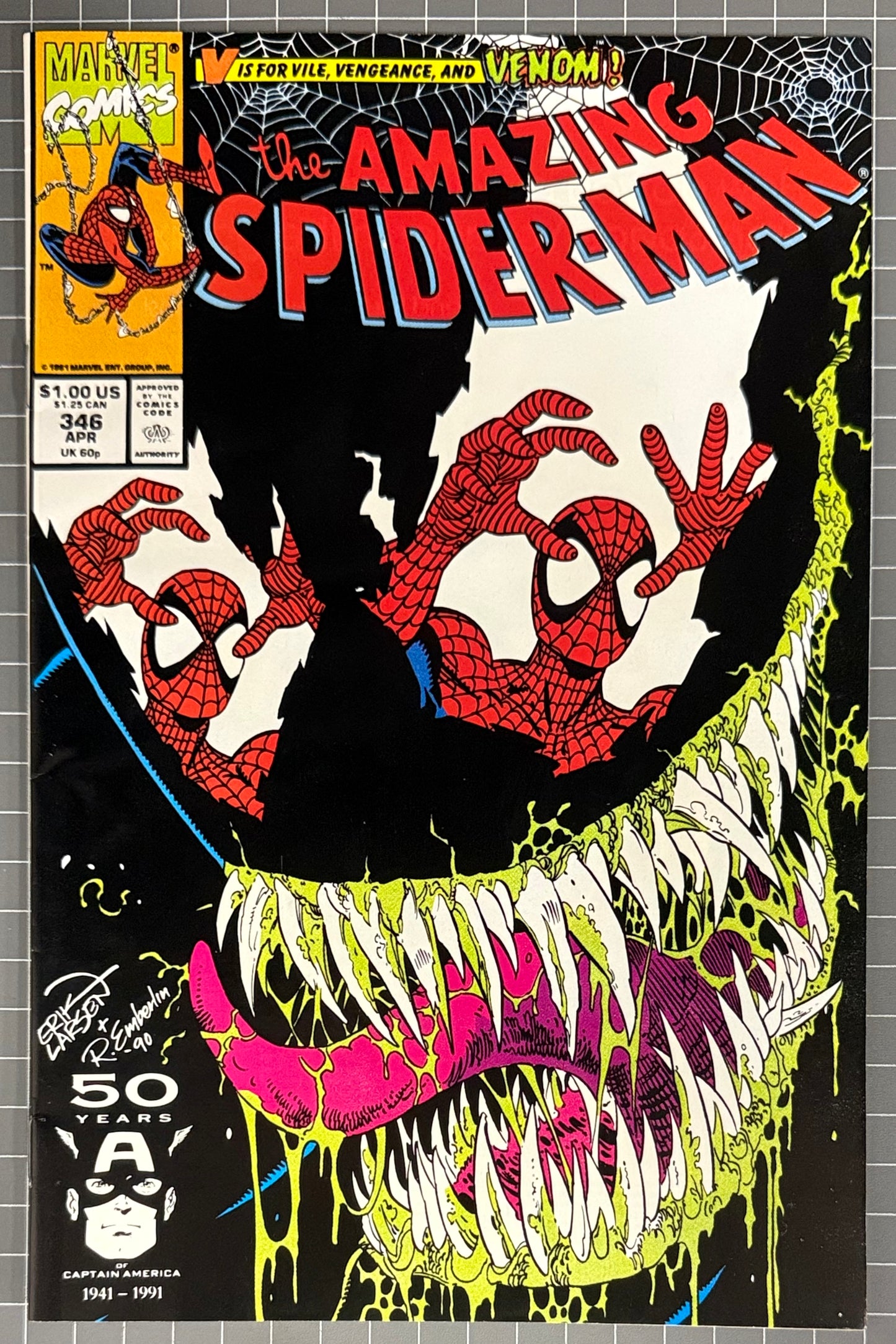 🔑 AMAZING SPIDER-MAN #346 [MARVEL COMICS] DIRECT *ERIK LARSEN COVER* 1991 VF