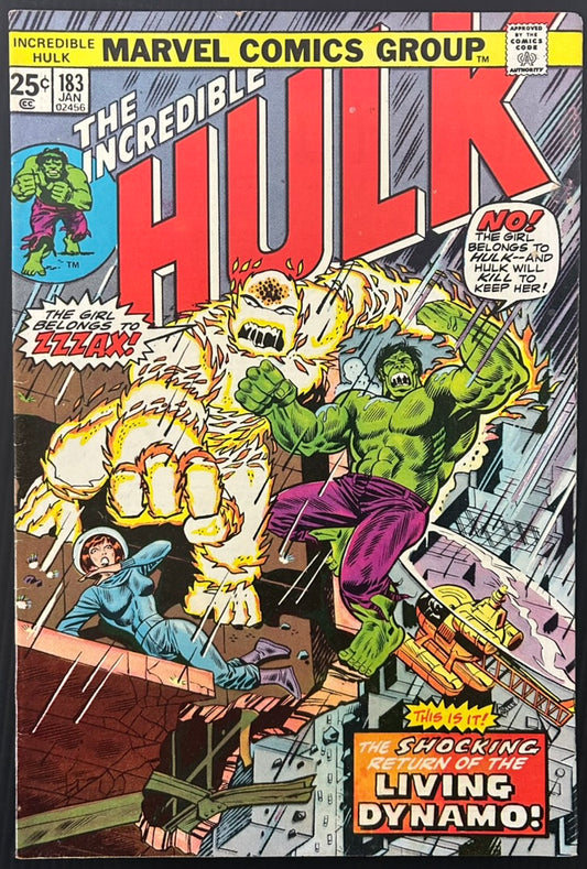🔑 THE INCREDIBLE HULK #183 [MARVEL COMICS] DIRECT *2ND APP. ZZZAX* 1975 FN/VF