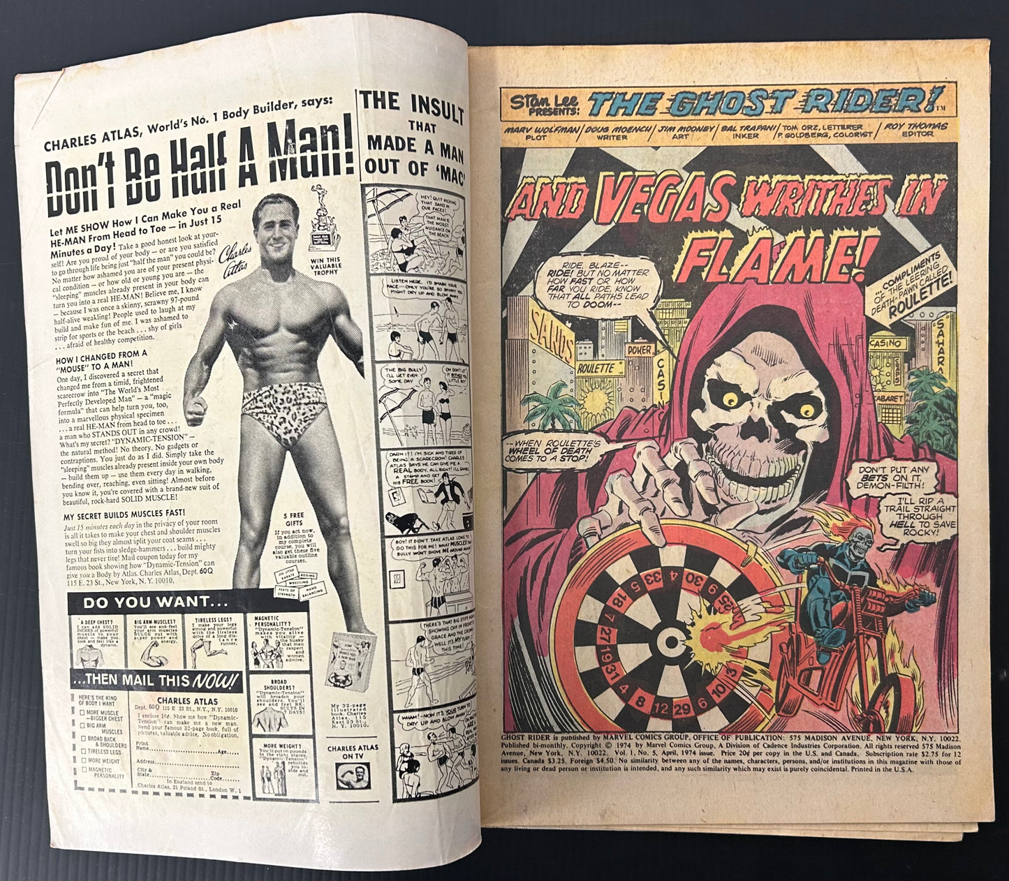 GHOST RIDER #5 [MARVEL COMICS] DIRECT 1974 GD/VG