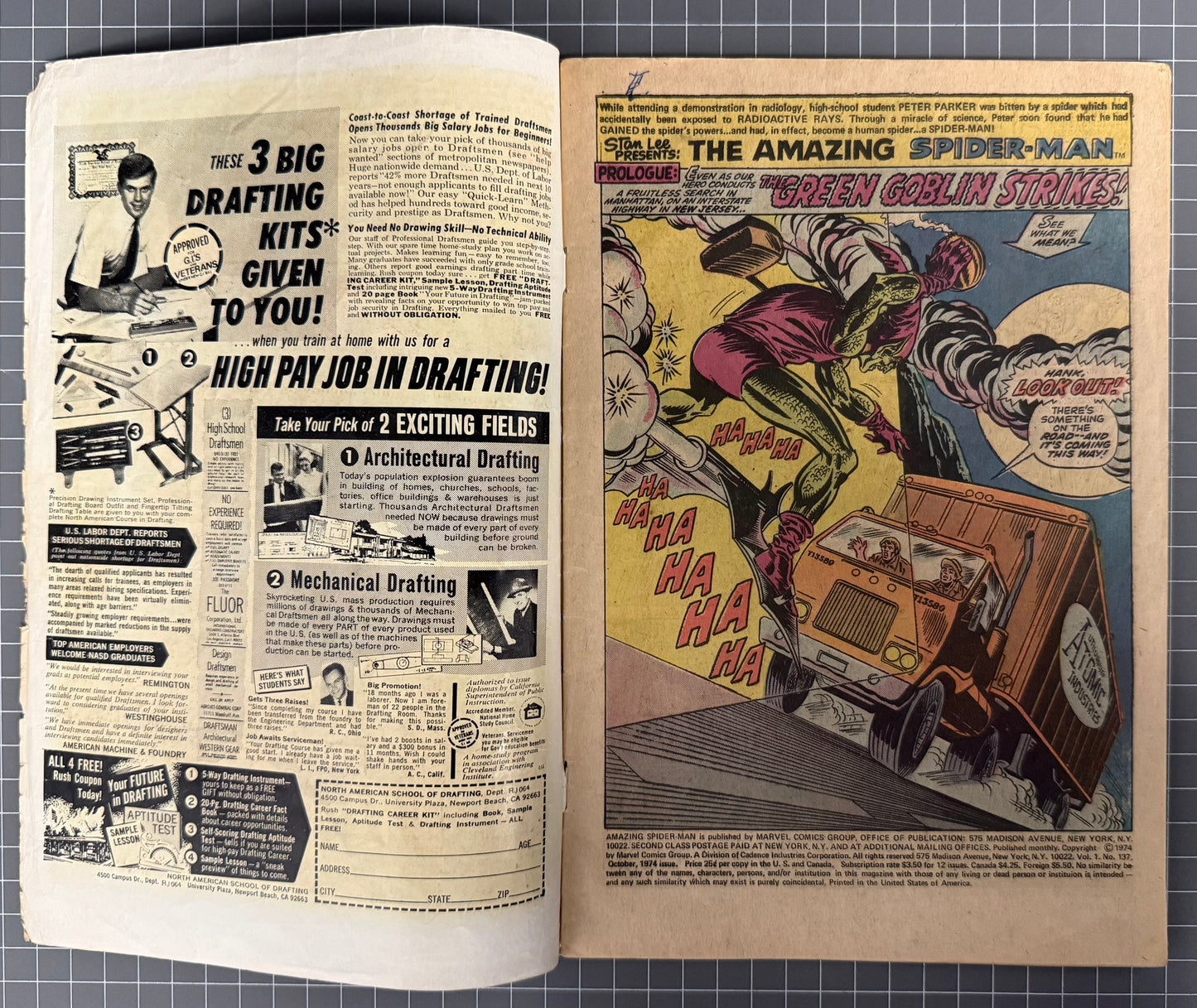 🔑 THE AMAZING SPIDER-MAN #137 [MARVEL COMICS] *2ND APP. HARRY OSBORN* 1974 GD/VG