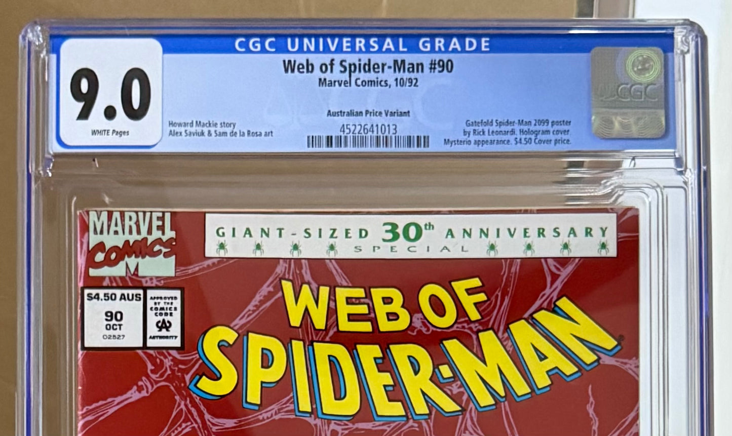 🔑WEB OF SPIDER-MAN #90 CGC 9.0 APV AUSTRALIAN PRICE VARIANT [MARVEL] COMIC 1992