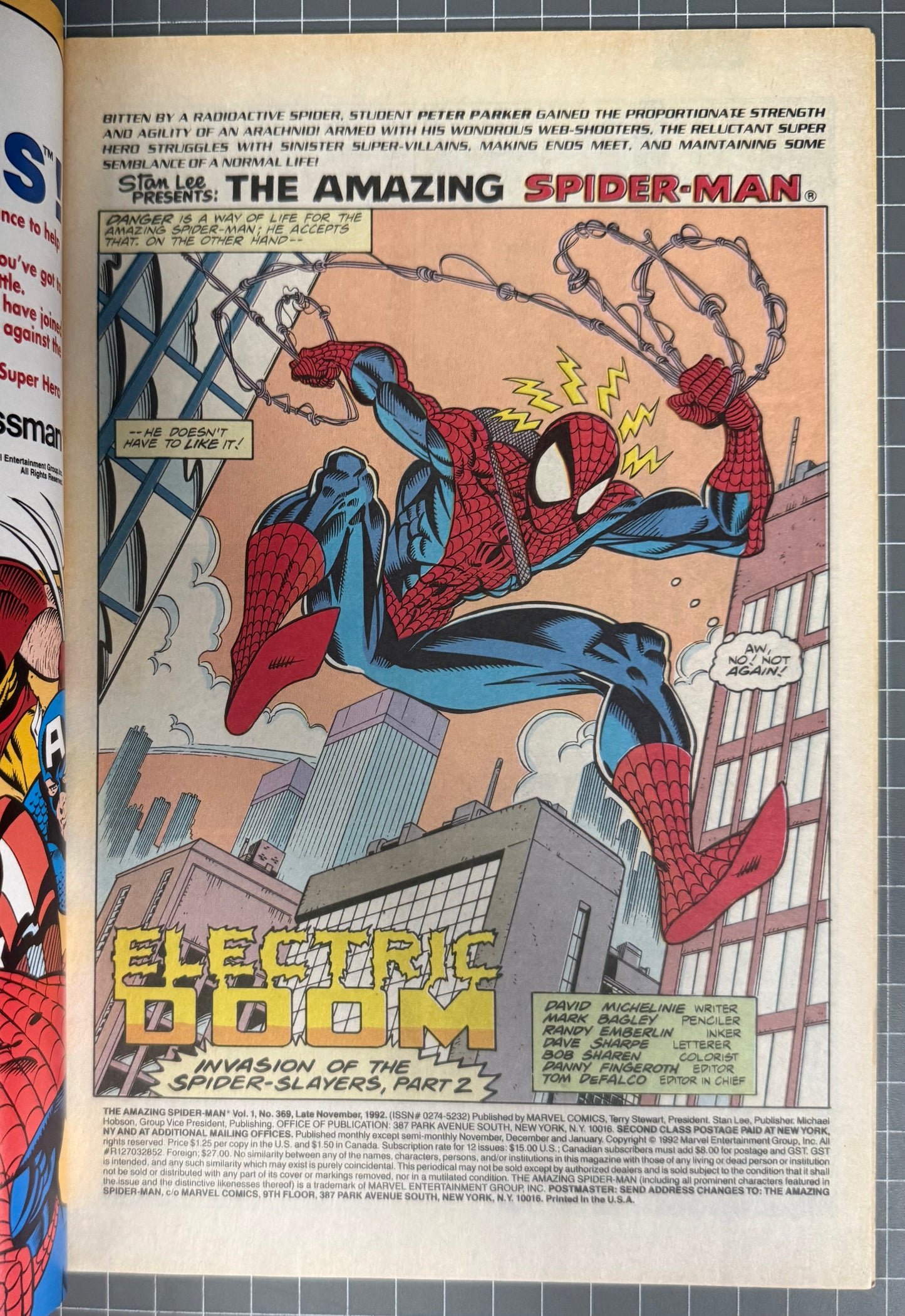THE AMAZING SPIDER-MAN #369 [MARVEL COMICS] *PART 2 SPIDER-SLAYERS* 1992 VF-
