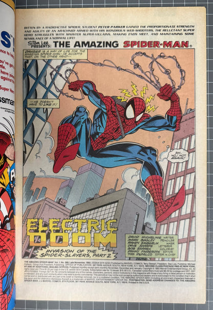 THE AMAZING SPIDER-MAN #369 [MARVEL COMICS] *PART 2 SPIDER-SLAYERS* 1992 VF-