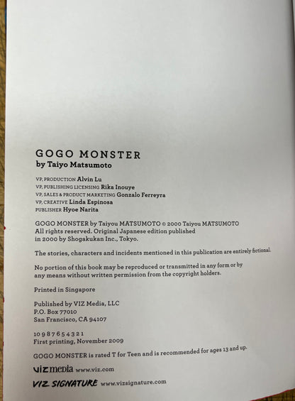 GOGO MONSTER BY TAIYO MATSUMOTO (HARDCOVER + SLIPCASE)