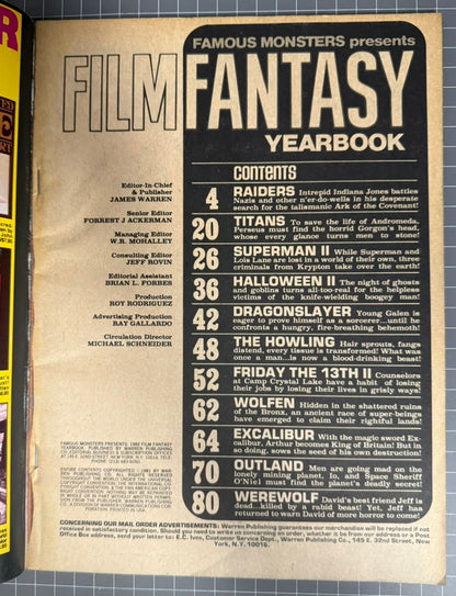 🔑 FILM FANTASY YEARBOOK [WARREN] HORROR MAGAZINE MARCH 1982 FN+