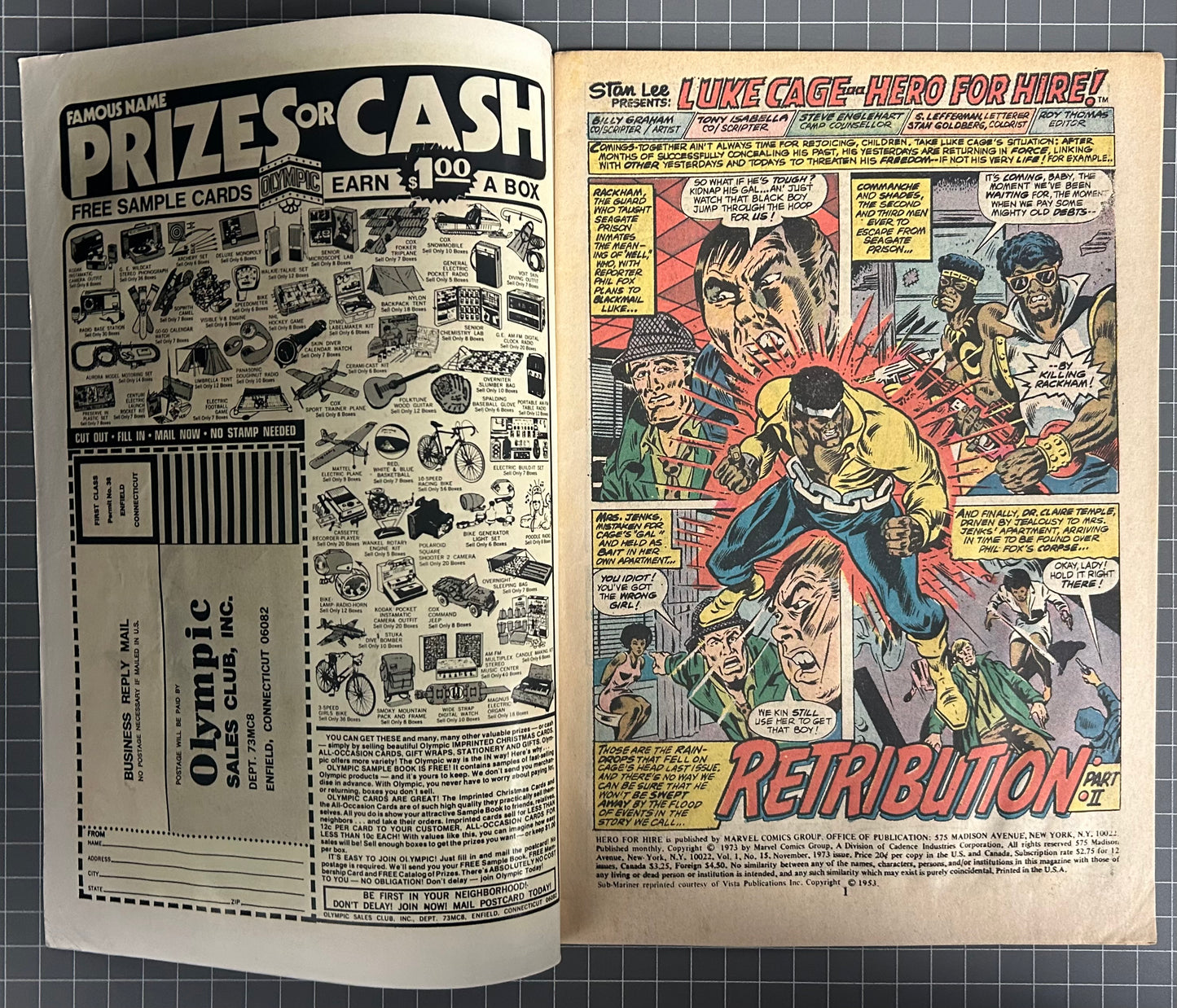 HERO FOR HIRE #15 [MARVEL COMICS] *LUKE CAGE* DIRECT 1973 VG/FN