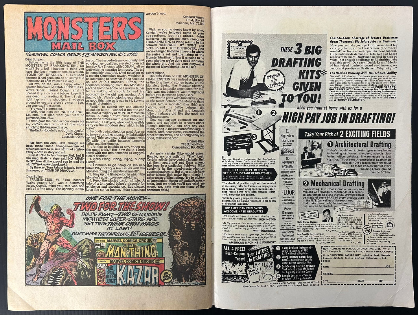 🔑 FRANKENSTEIN #8 [MARVEL COMICS] *1ST MEET DRACULA X FRANKENSTEIN* 1974 VG+