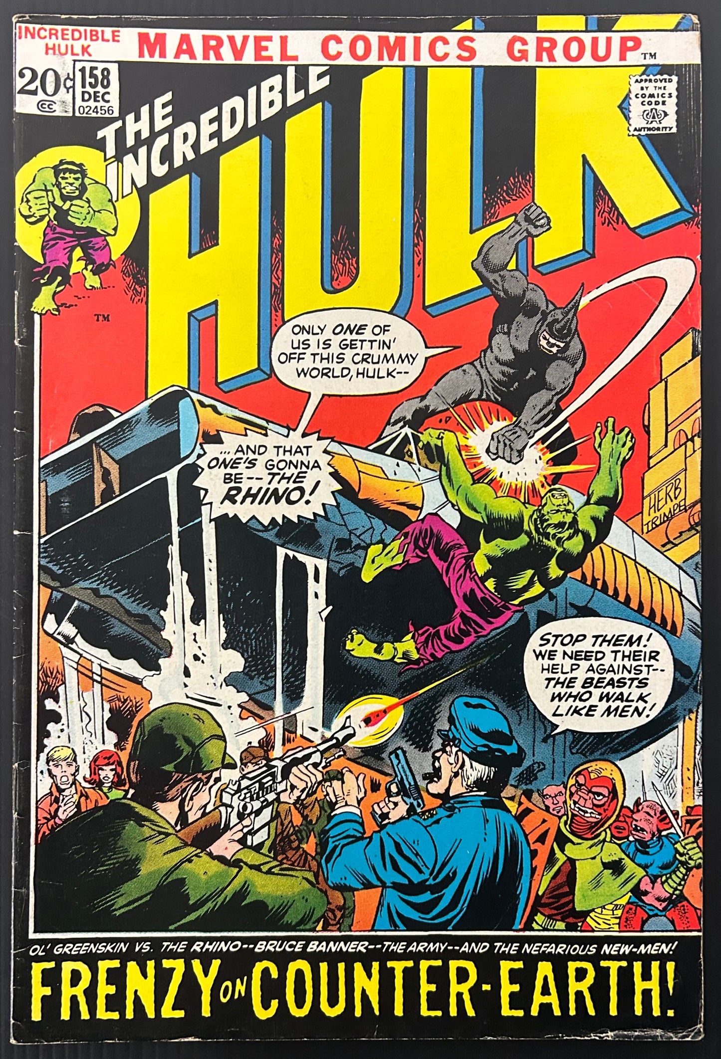 THE INCREDIBLE HULK #158 [MARVEL COMICS] DIRECT 1972 FN
