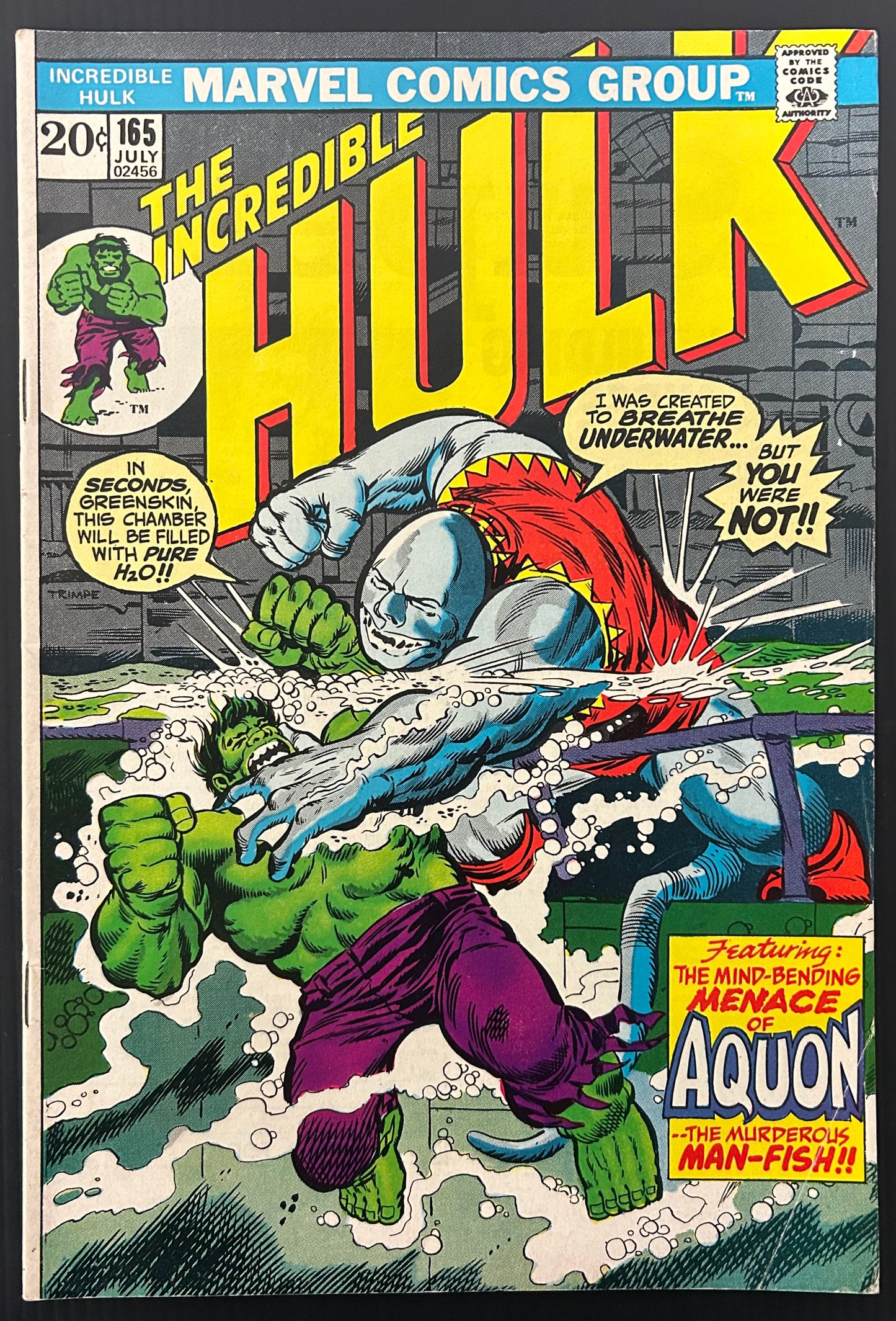 🔑 THE INCREDIBLE HULK #165 [MARVEL COMICS] DIRECT *1ST APP AQUON* 1973 FN+