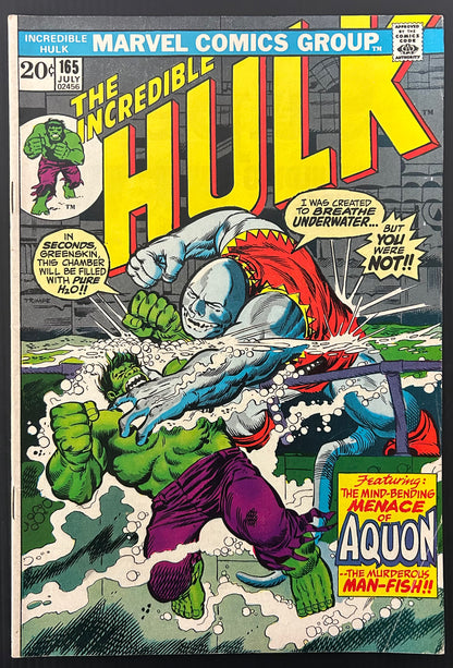 🔑 THE INCREDIBLE HULK #165 [MARVEL COMICS] DIRECT *1ST APP AQUON* 1973 FN+