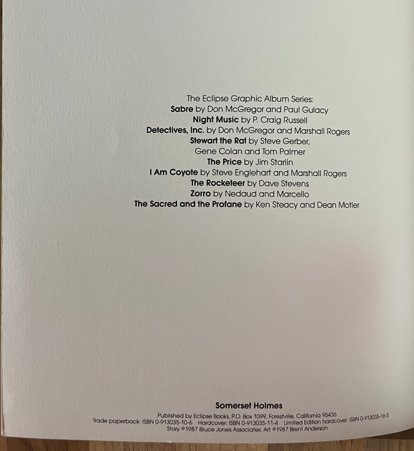 SOMERSET HOLMES THE GRAPHIC ALBUM BY BRUCE JONES, APRIL CAMPBELL, BRENT ANDERSON
