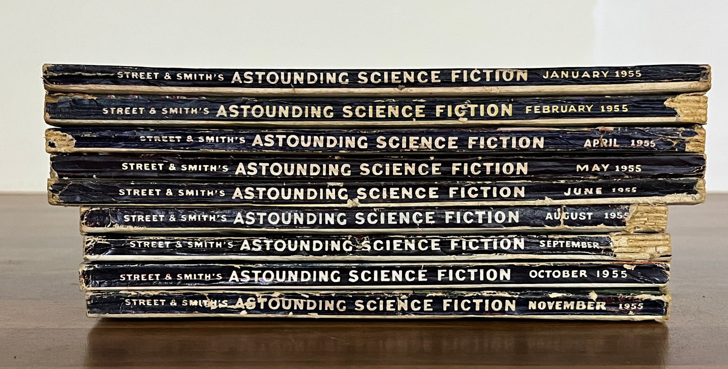 Lot of 9 British Astounding Science Fiction Magazines 1955 Jan Feb Apr May Jun Aug Sep Oct Nov