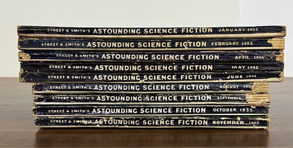 Lot of 9 British Astounding Science Fiction Magazines 1955 Jan Feb Apr May Jun Aug Sep Oct Nov