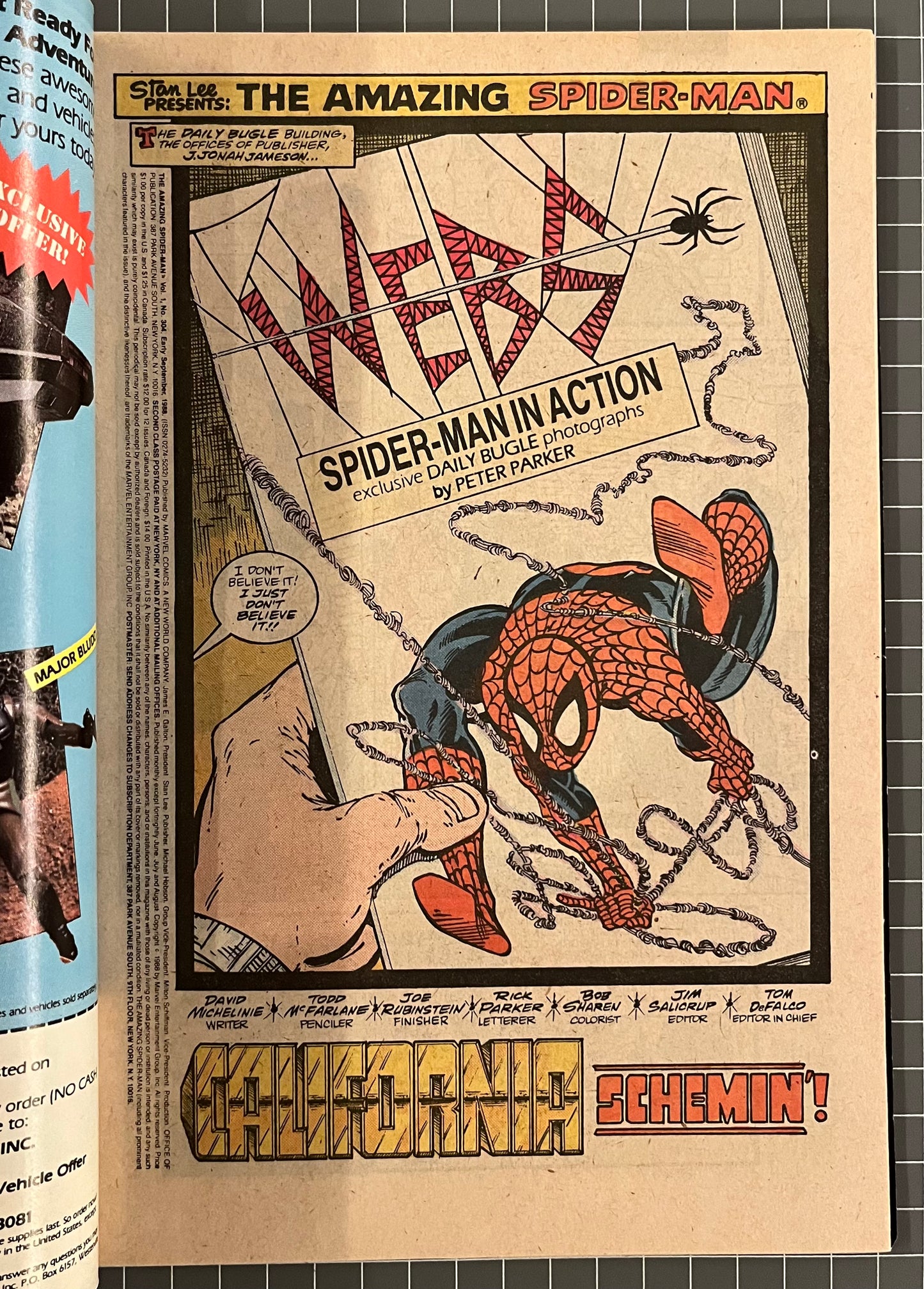 🔑 AMAZING SPIDER-MAN #304 [MARVEL COMICS] *RODD MCFARLANE COVER* 1988 VF