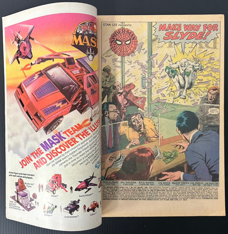 🔑 AMAZING SPIDER-MAN #272 [MARVEL COMICS] NEWSSTAND *1ST APP. SLYDE* 1985 FN