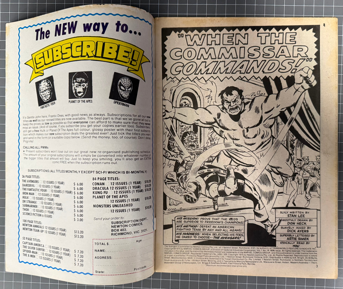 THE AVENGERS #14 + POSTER [NEWTON COMICS] AUSTRALIAN MARVEL 1976