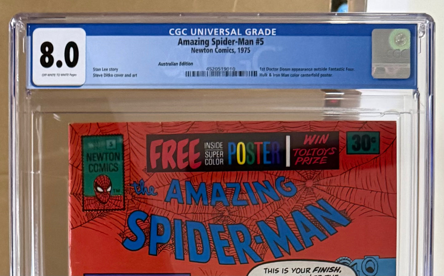 🔑 THE AMAZING SPIDER-MAN #5 CGC 8.0 + POSTER [NEWTON COMICS] AUSTRALIAN MARVEL 1975