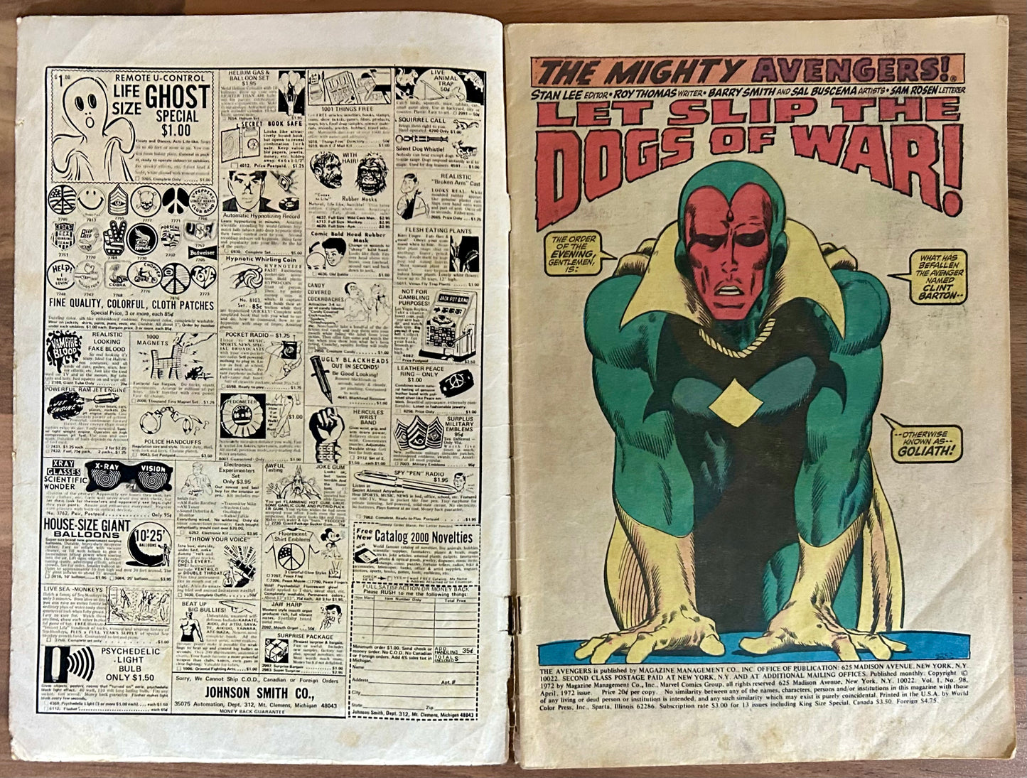 🔑 THE AVENGERS #98 [MARVEL COMICS] *HAWKEYE RETURN* 1972 GD