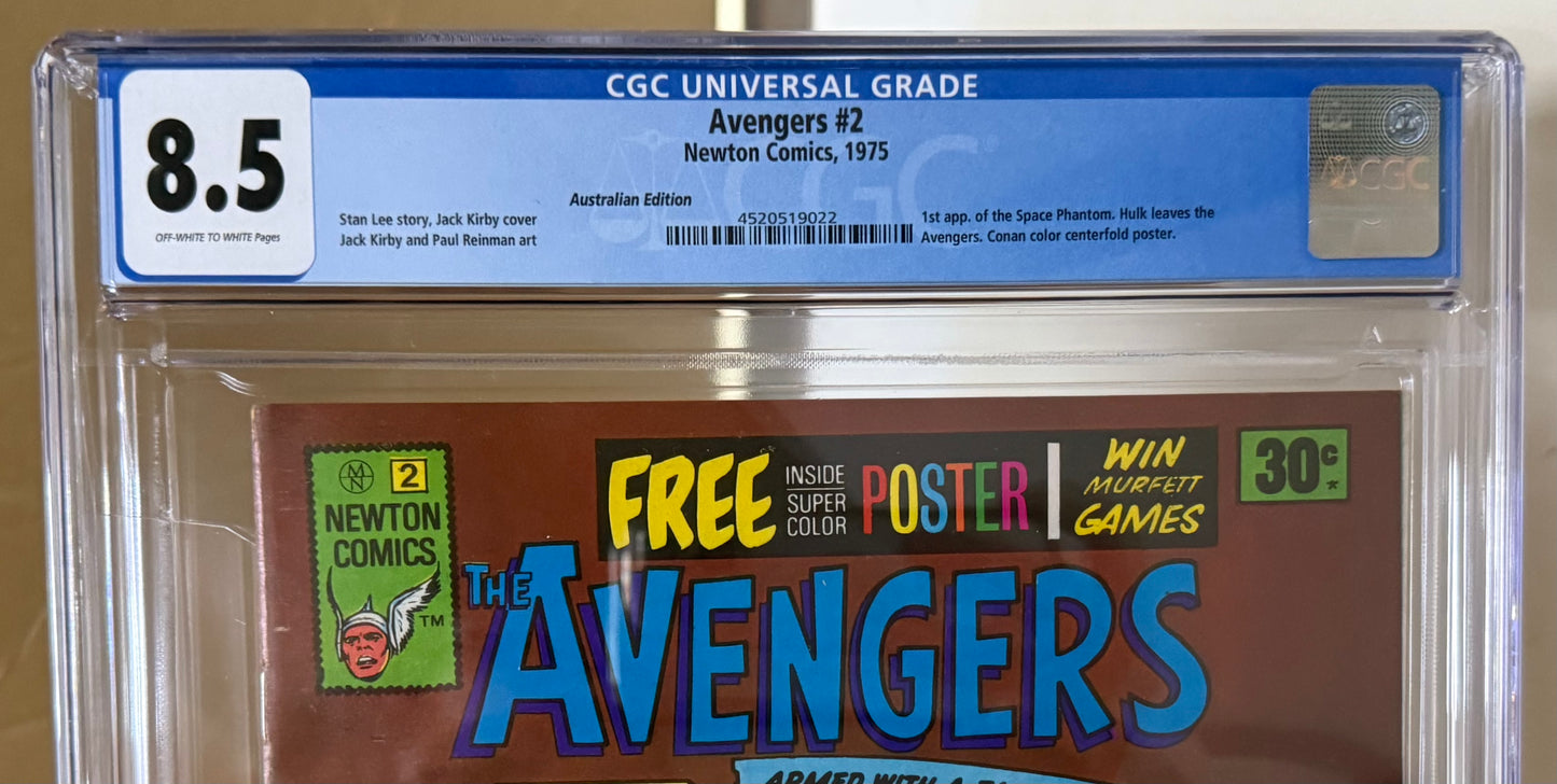 🔑 THE AVENGERS #2 CGC 8.5 + POSTER [NEWTON COMICS] AUSTRALIAN MARVEL 1975