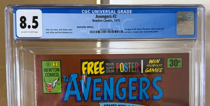 🔑 THE AVENGERS #2 CGC 8.5 + POSTER [NEWTON COMICS] AUSTRALIAN MARVEL 1975