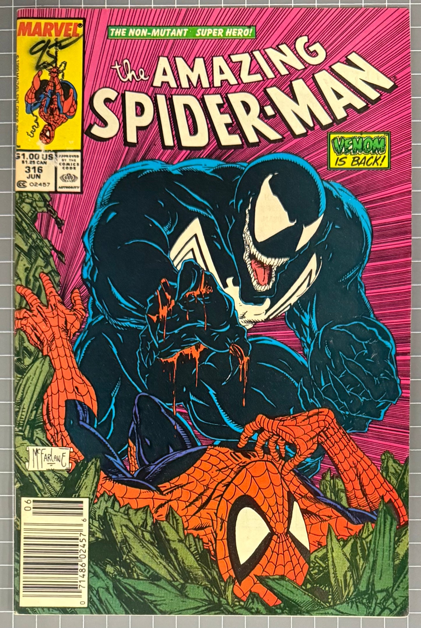 🔑 THE AMAZING SPIDER-MAN #316 [MARVEL COMICS] *1ST FULL COVER VENOM* 1989 FN