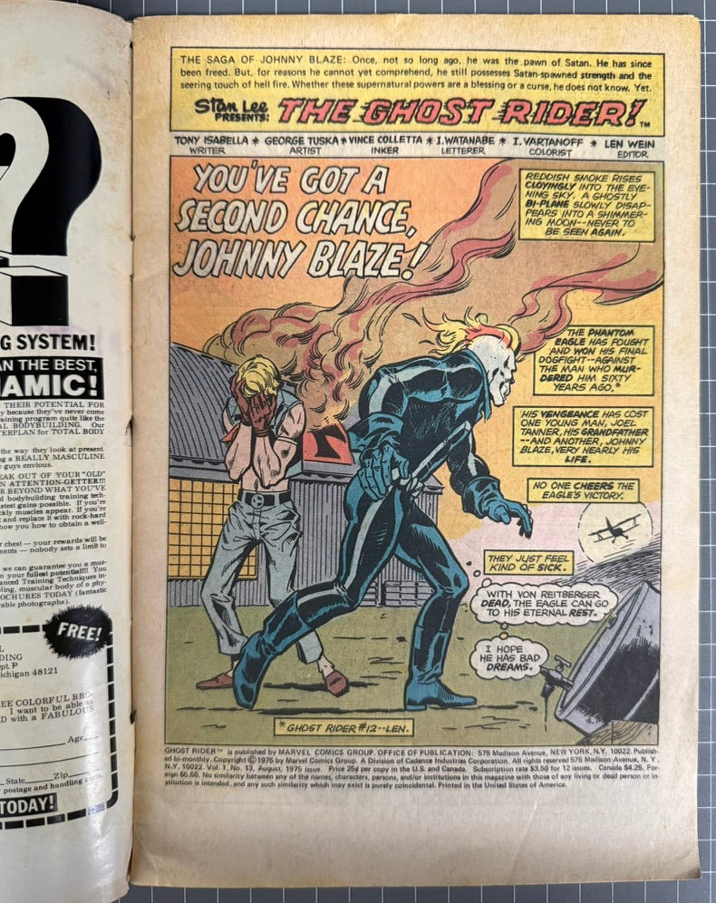 GHOST RIDER #13 [MARVEL COMICS] DIRECT 1975 GD/VG