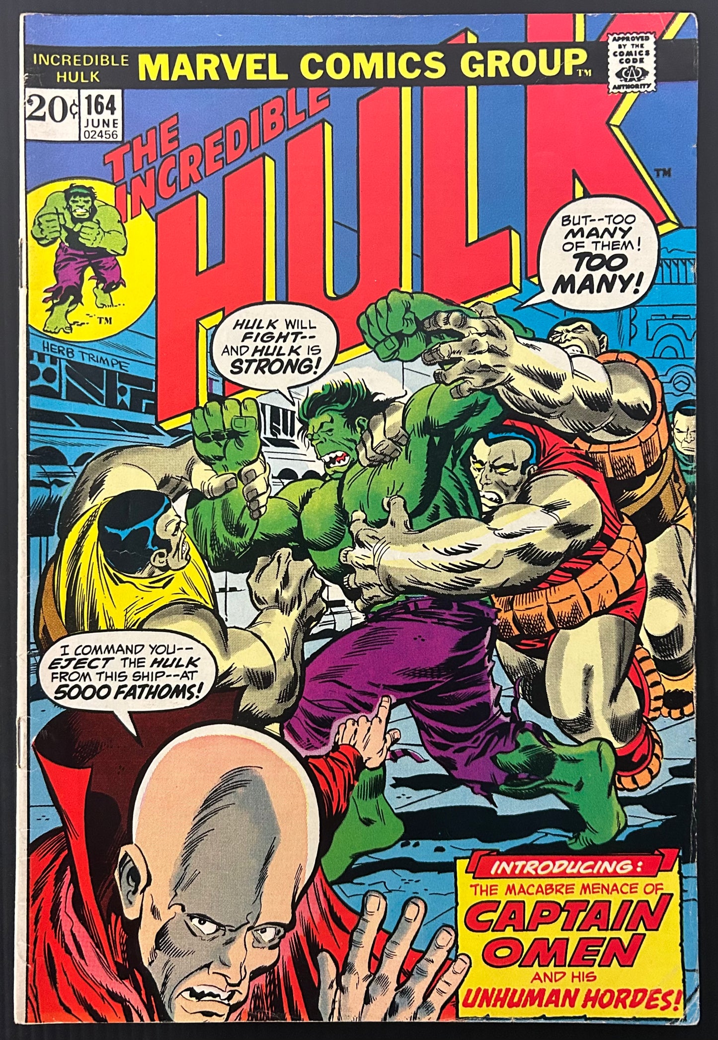 🔑 THE INCREDIBLE HULK #164 [MARVEL COMICS] *1ST APP CAPTAIN OMEN* 1973 FN/VF