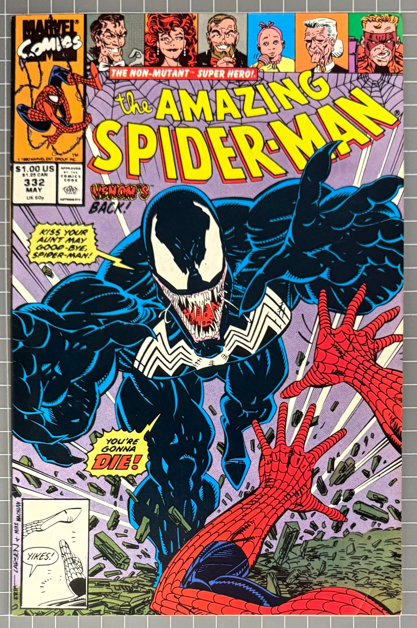 🔑 THE AMAZING SPIDER-MAN #332 [MARVEL COMICS] DIRECT *VENOM* 1990 VF-