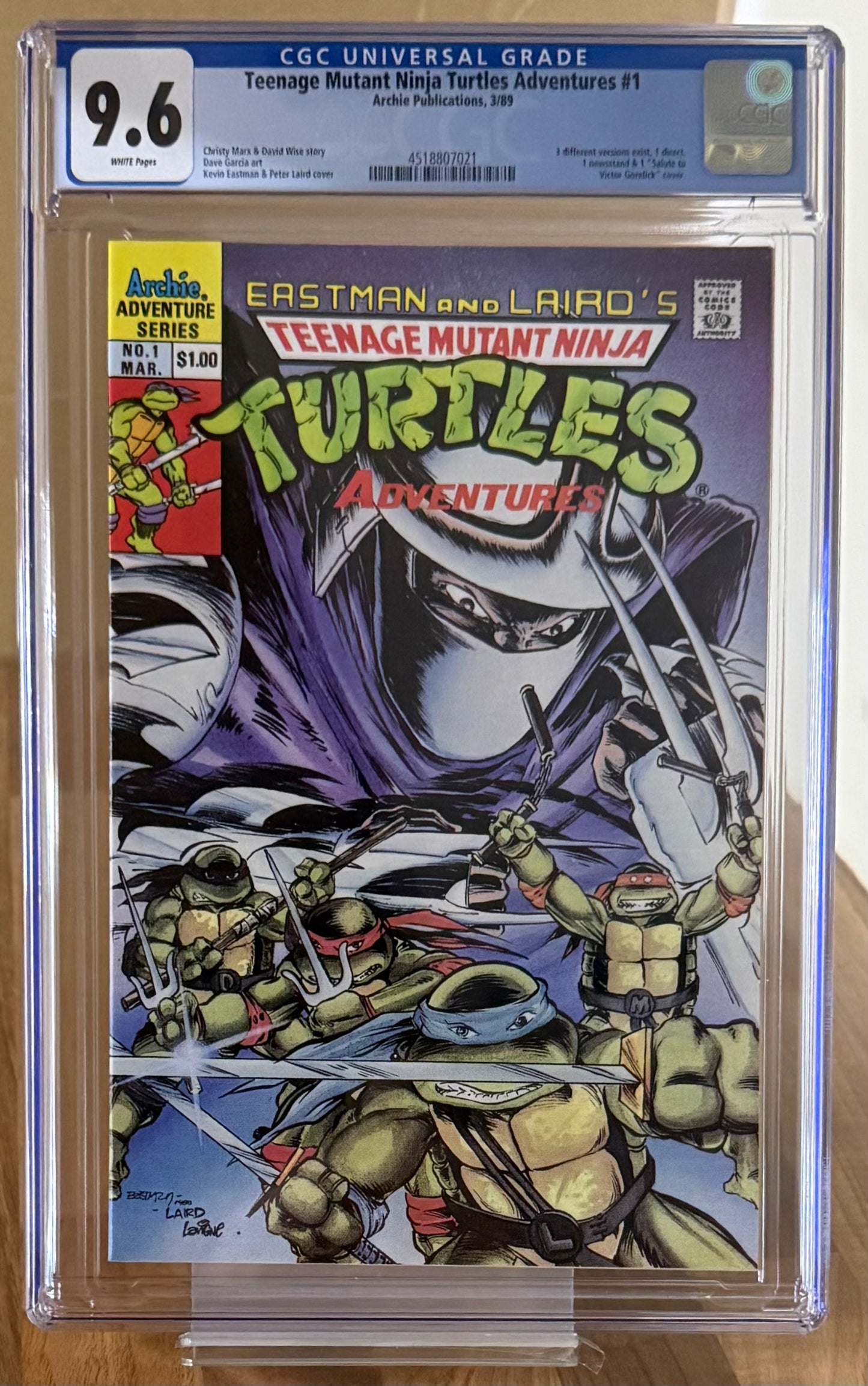🔑 TEENAGE MUTANT NINJA TURTLES ADVENTURES #1 CGC 9.6 [ARCHIE COMICS] 1989